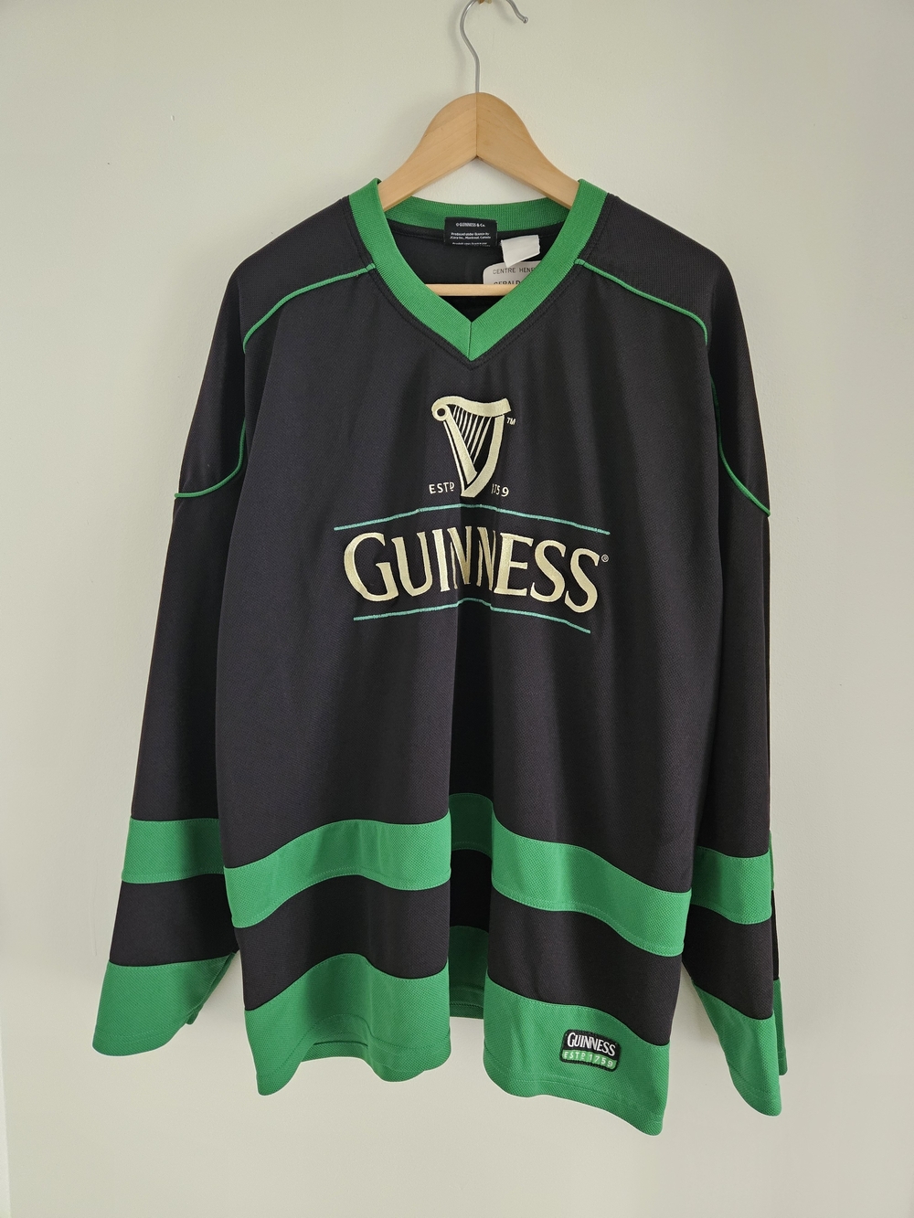 Vintage Guinness Hockey Jersey Mens Extra Large Black Green